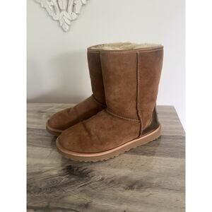 Ugg Classic Suede Shearling Short Boots Chestnut Gold Women’s 7 38